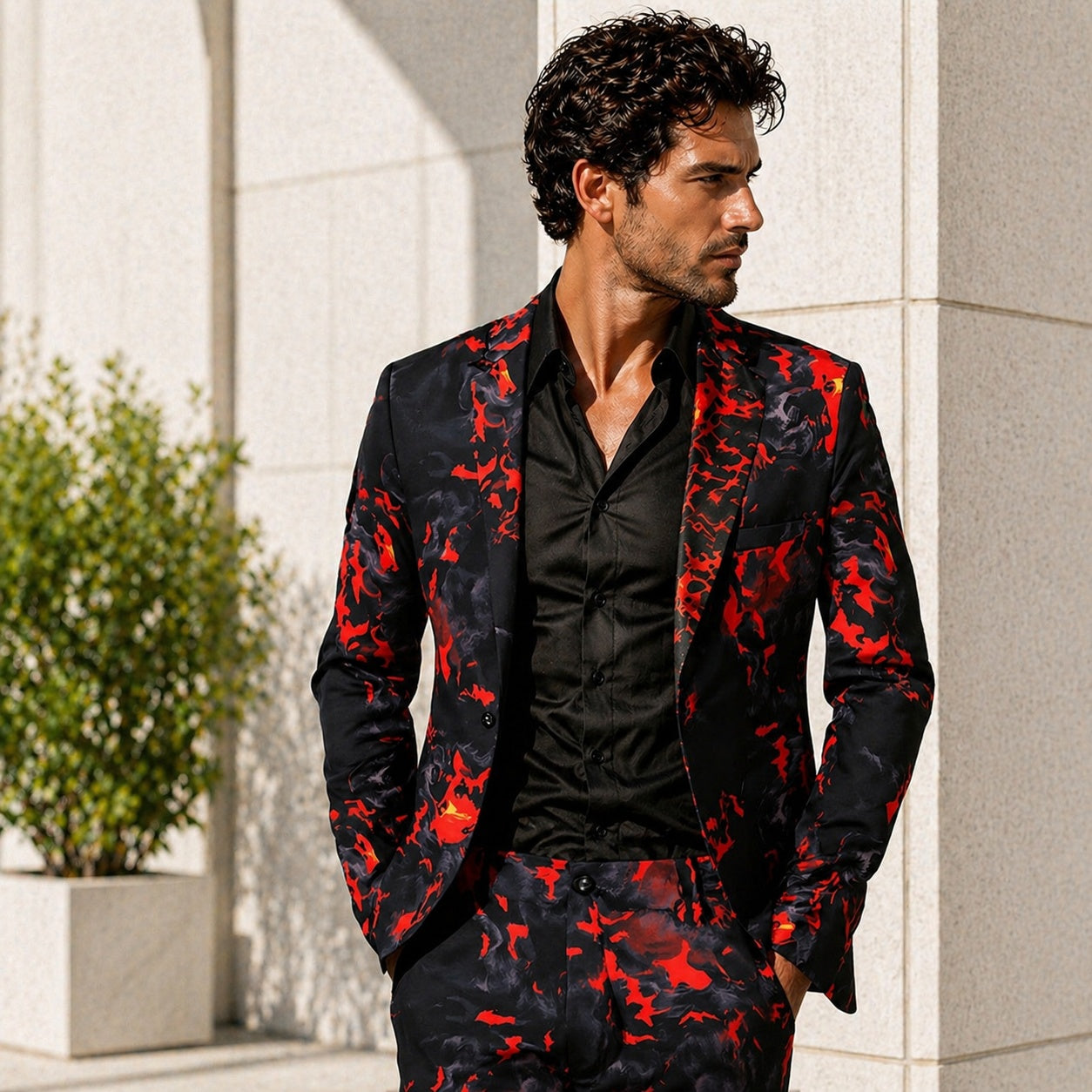 Men's Flame Print Suit Set