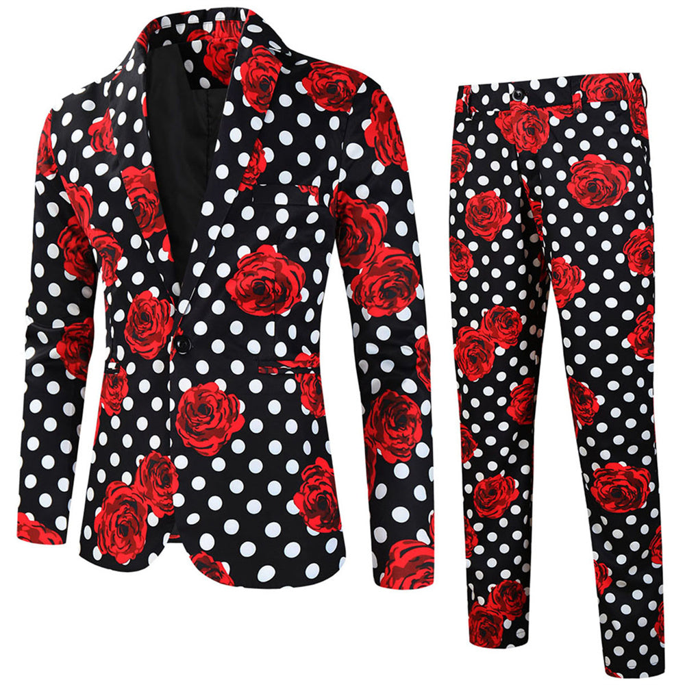 Men's Rose Dot Print Suit #2TZ163 - Suits | Black / M