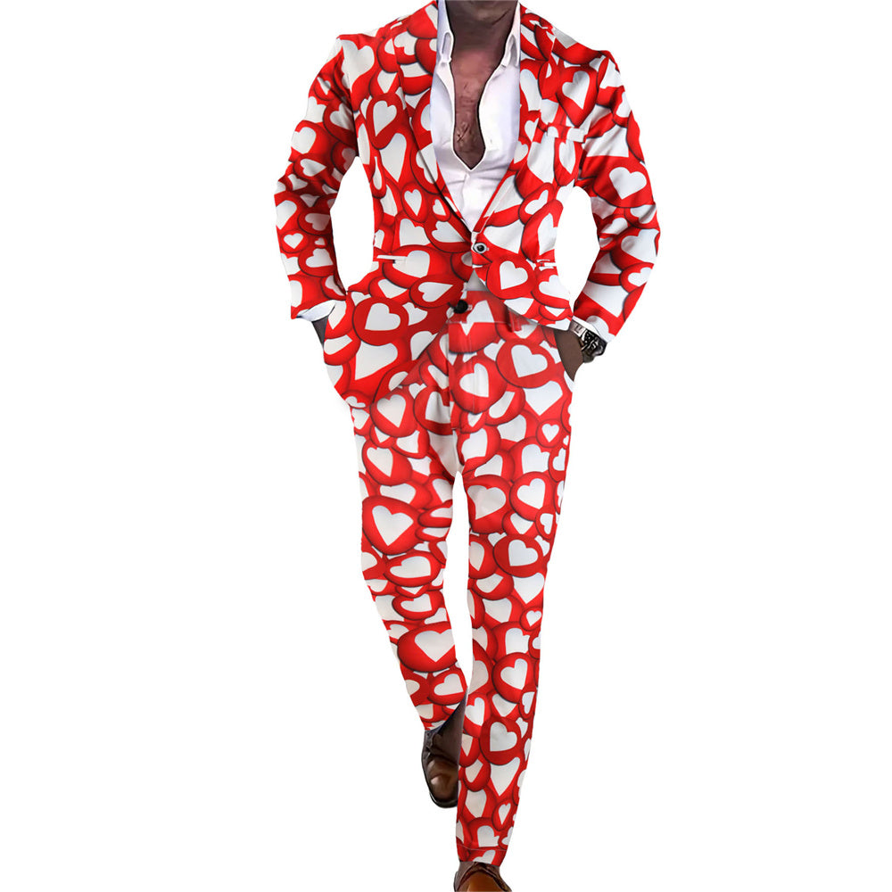 Men's Multi-color Heart Print Suit #2TZ-XX237 - Suits | Multicolour / M