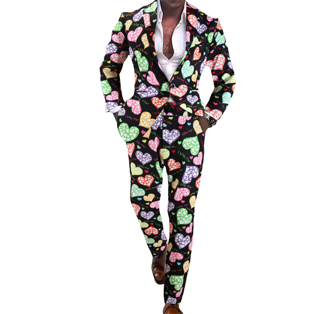 Men's Colorful Heart Print Suit #2TZ-XX236 - Suits | Multicolour / M