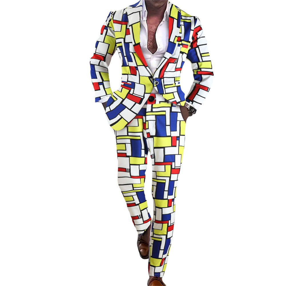 Men's Square Print Suit #2TZ-XX1136 - Suits | Multicolour / M