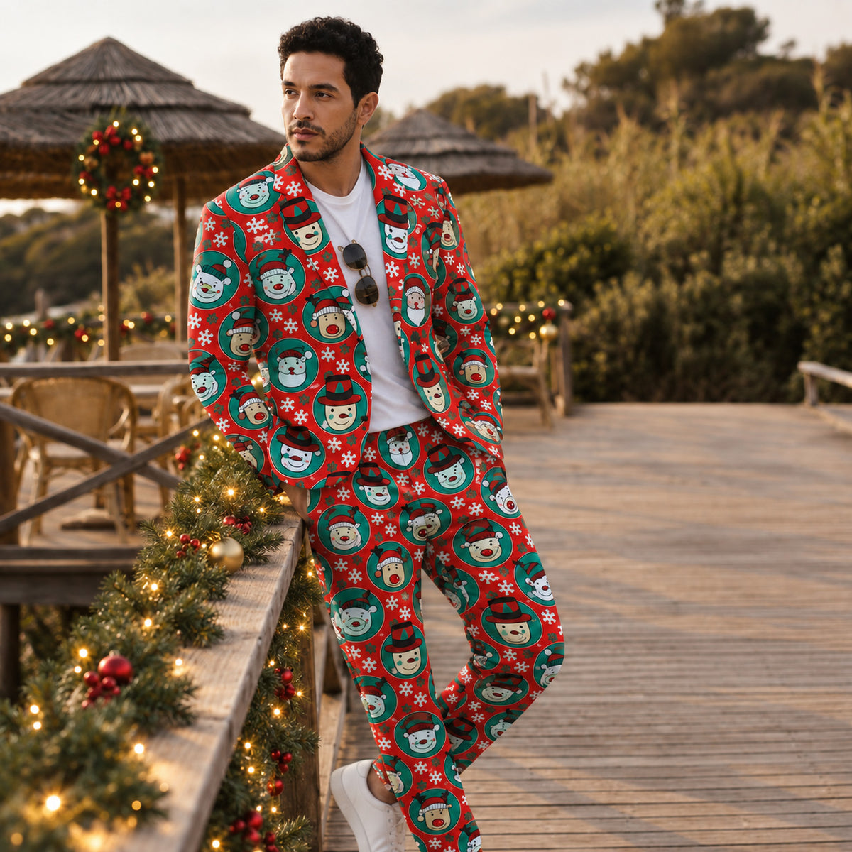 Snowman Reindeer Printed Christmas Suit