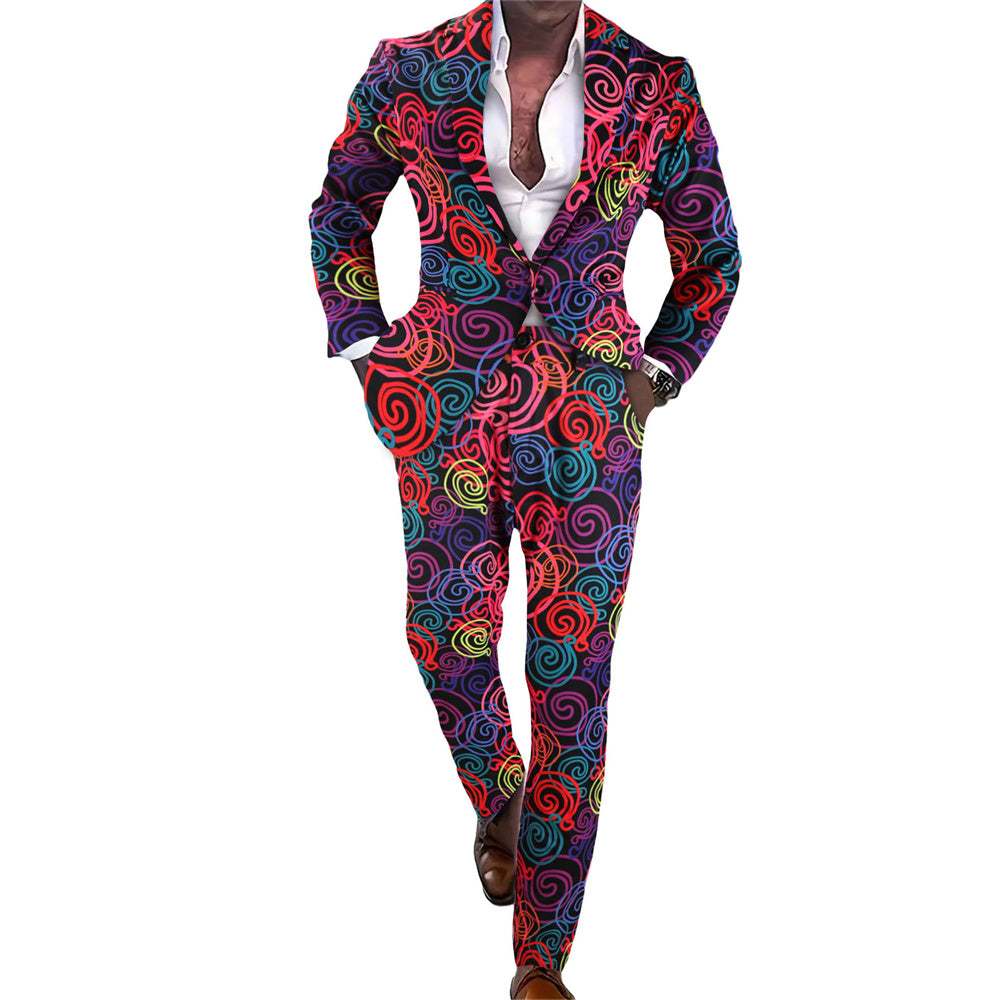 Men's Colorful Swirl Suit #2TZ-XX1137 - Suits | Multicolour / M
