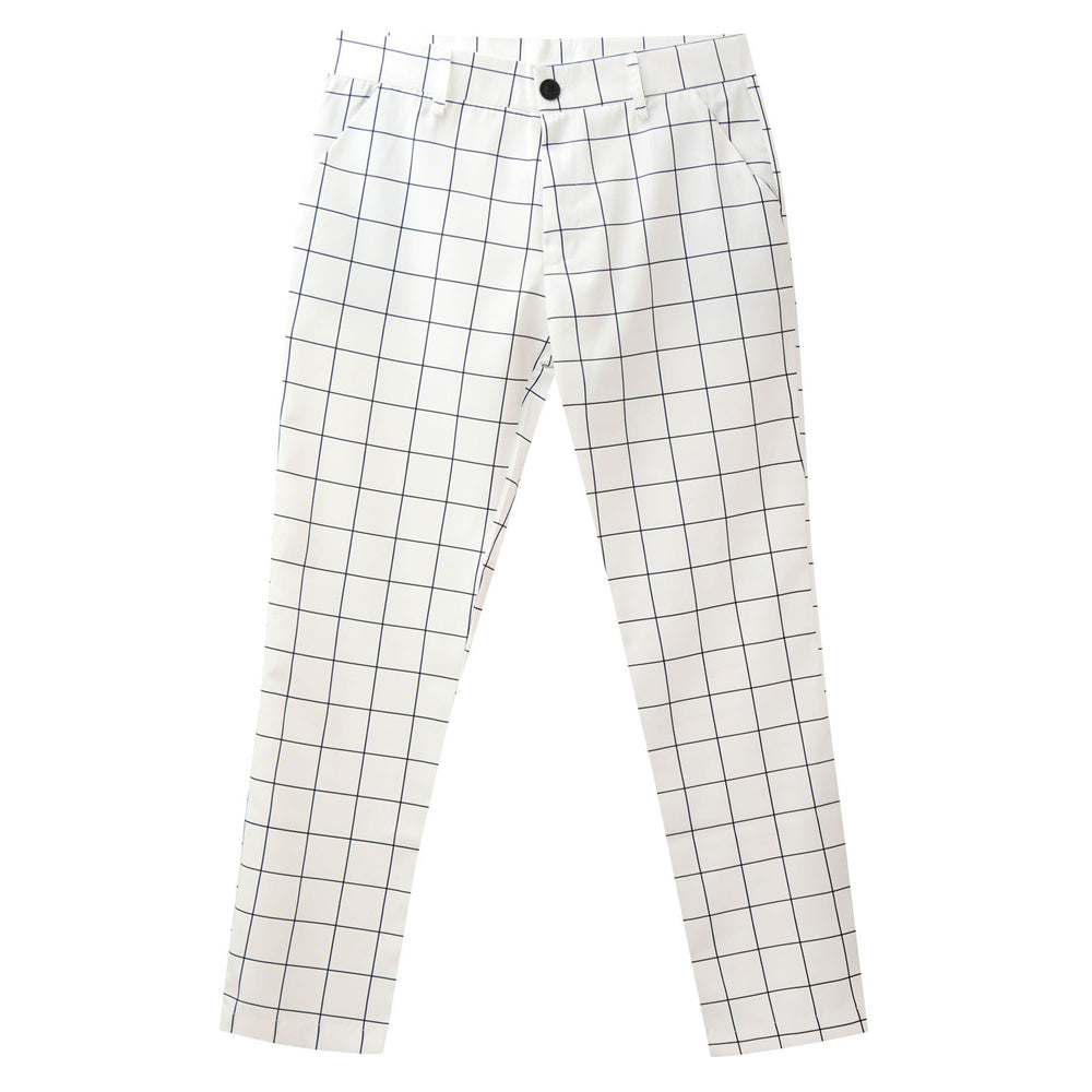 Men's Elegant Plaid Pants #XK6001 - Pants | White / S