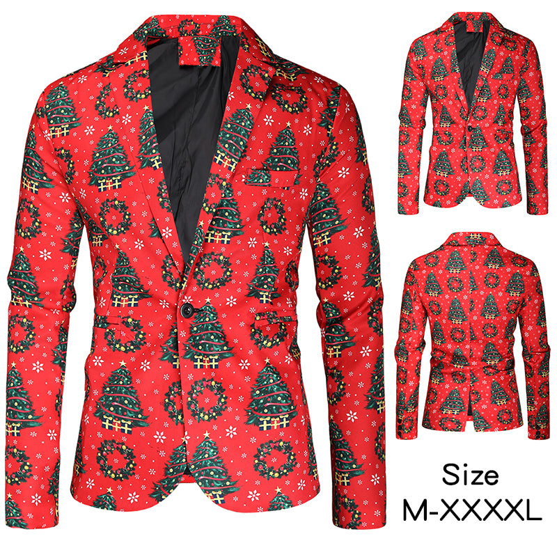 Men's Christmas Print Blazer #X35 - Blazers | Red / M