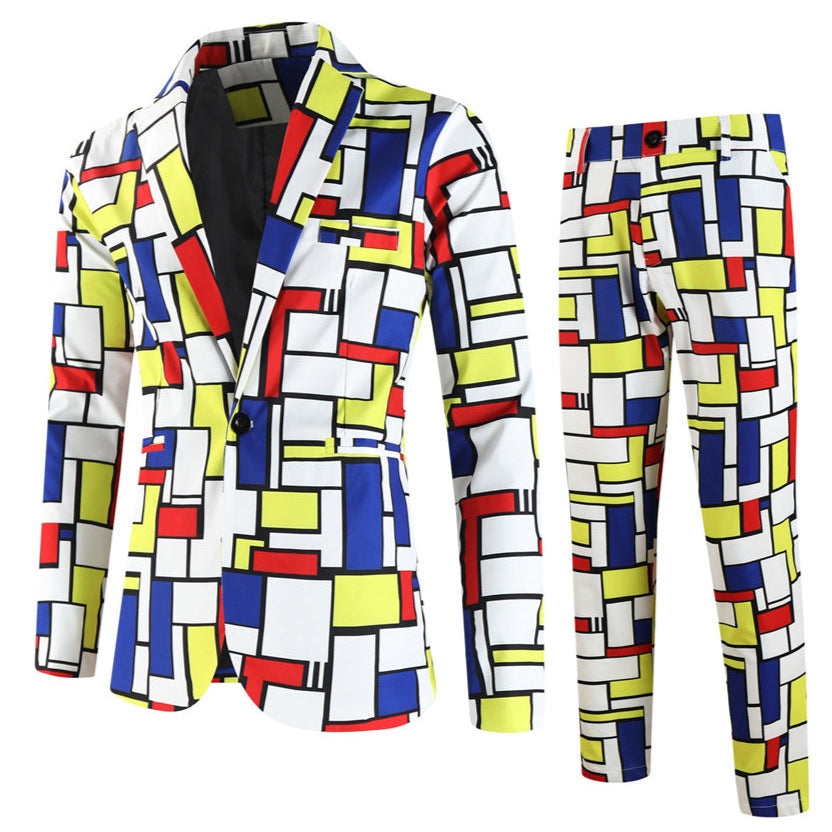 Men's Square Print Suit #2TZ-XX1136 - Suits | Multicolour / M