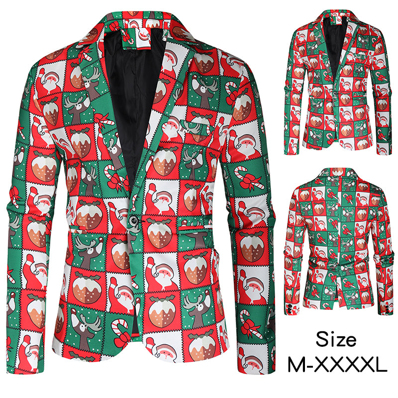 Men's Christmas Print Blazer #X37 - Blazers | Red / M