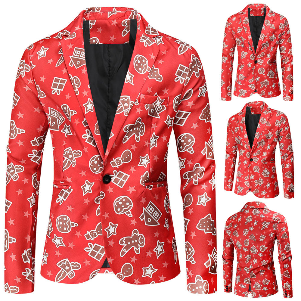 Men's Stylish Christmas Print Blazer #X51 - Blazers | Burgundy / M