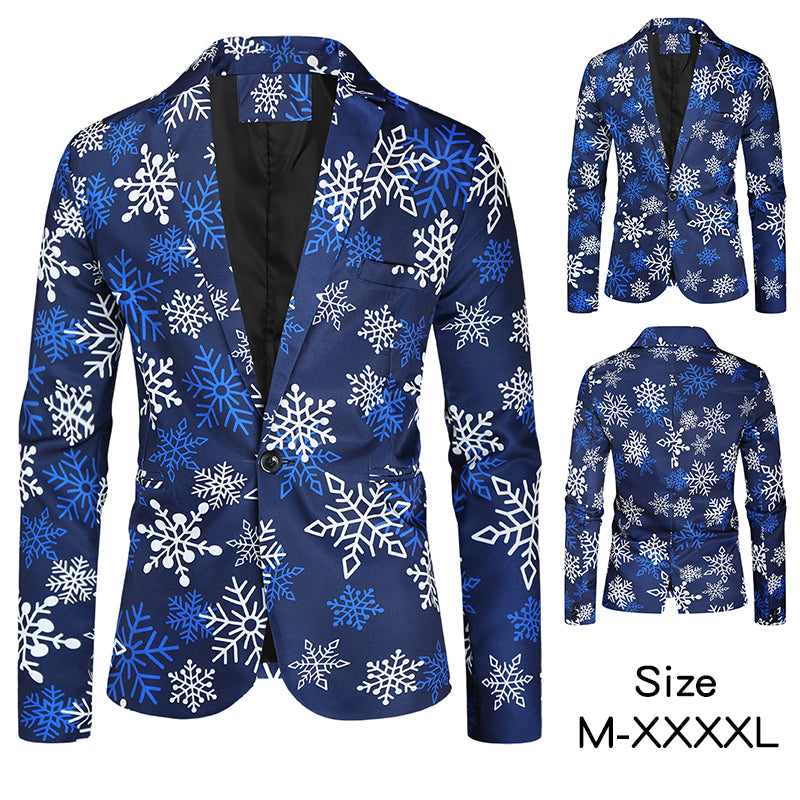 Men's Snowflake Print Blazer #X36 - Blazers | Blue / M