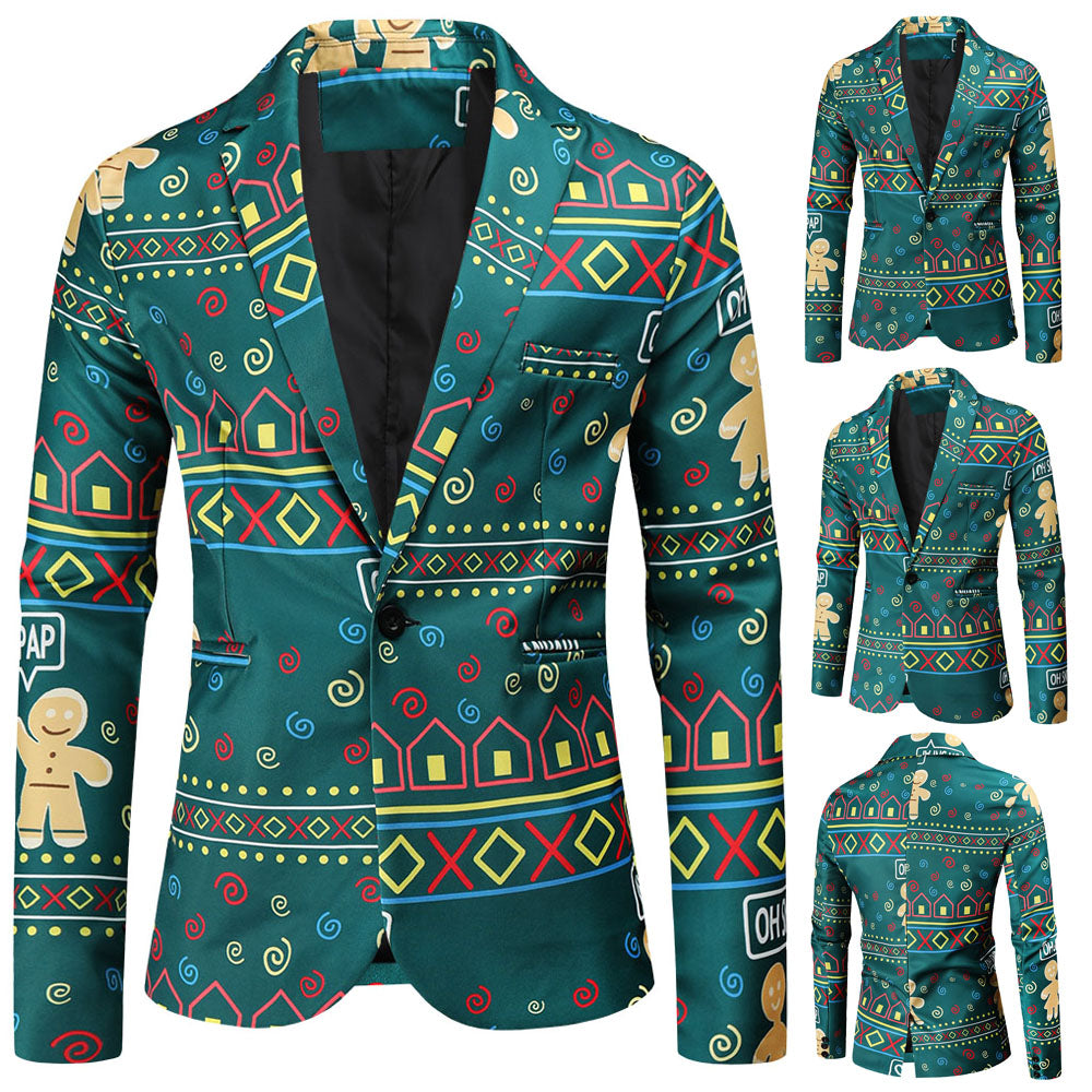 Men's Vintage Christmas Print Blazer #X52 - Blazers | Multicolour / M