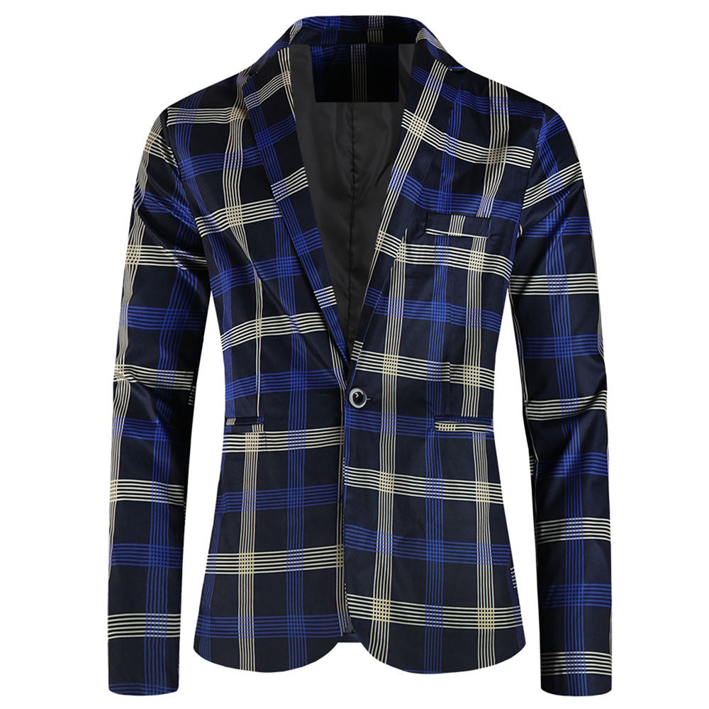Men's Plaid Blazer #X6021 - Blazers | Blue Plaid / M