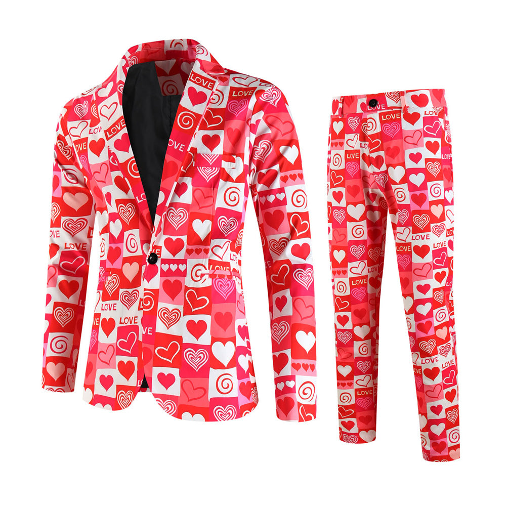 Men's Heart Print Suit #2TZ-XX235 - Suits | Multicolour / M