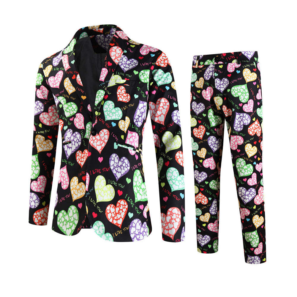 Men's Colorful Heart Print Suit #2TZ-XX236 - Suits | Multicolour / M