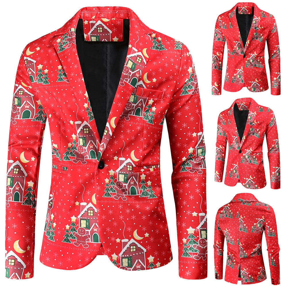 Men's Christmas Print Blazer #X48 - Blazers | Burgundy / M
