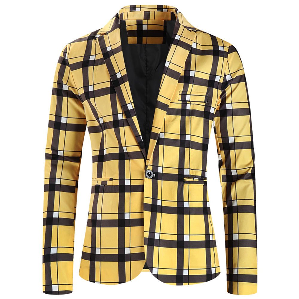 Men's Classic Plaid Blazer #X6020 - Blazers | Yellow / M
