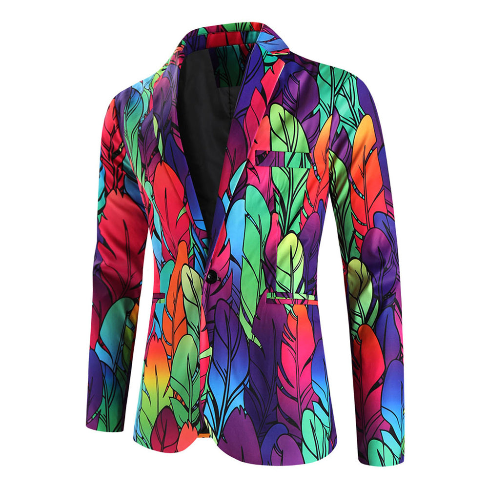 Men’s Leaf Print Blazer #X1206 - Blazers | Multicolour / M