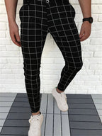 Men's Elegant Plaid Pants #XK6001 - Pants | White / S