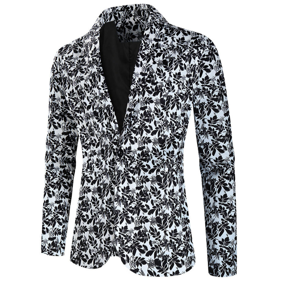 Men's Leaf Print Blazer #X197 - Blazers | Black / M