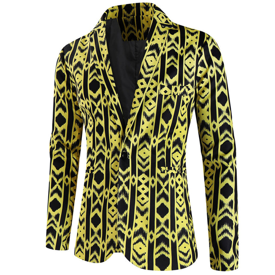 Men's Fashion Print Blazer #X338 - Blazers | Yellow / M