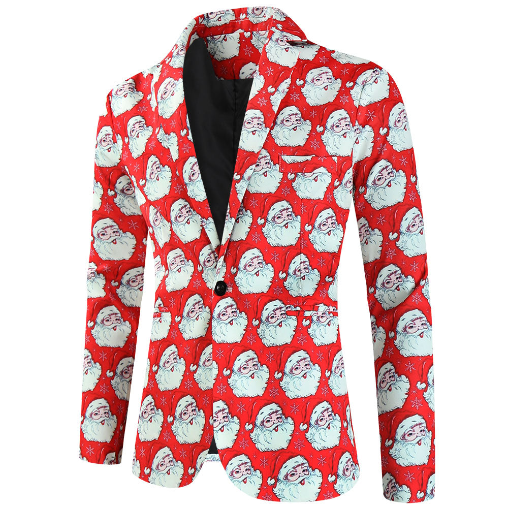 Men's Christmas Printed Blazer #X643 - Blazers | Red / M
