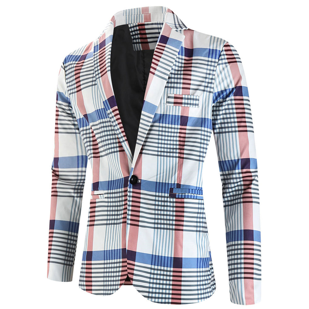 Men's Vintage Plaid Blazer #X6023 - Blazers | Sky Blue / M