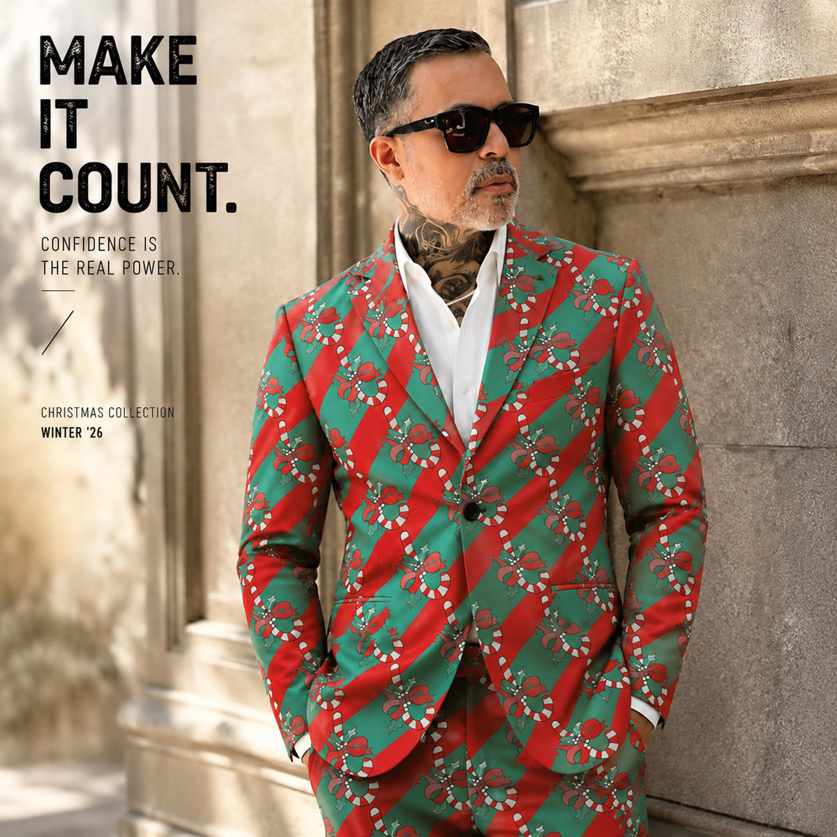 Candy Cane Printed Christmas Suit