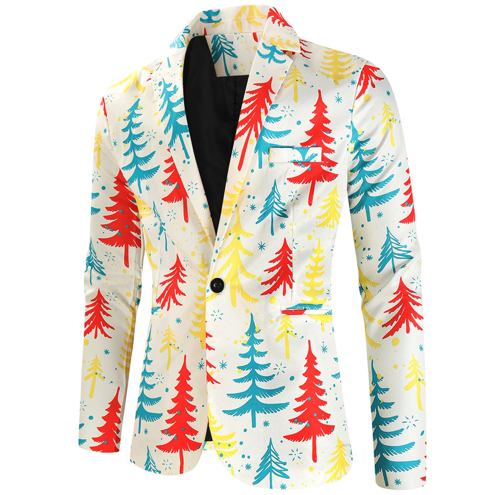 Men's Christmas Tree Print Blazer #X624 - Blazers | Multicolour / M