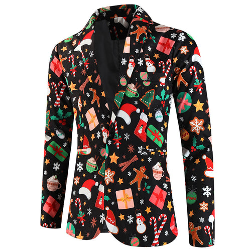 Men's Christmas Print Blazer #X655 - Blazers | Multicolour / M