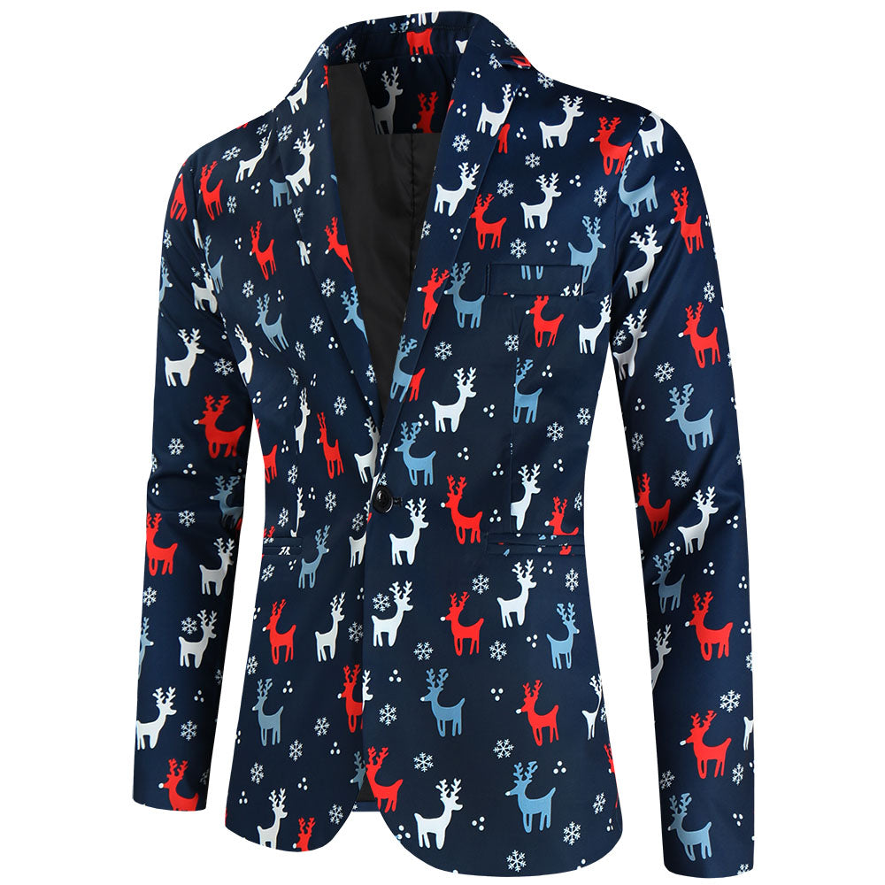 Men's Christmas Elk Print Blazer #X633 - Blazers | Multicolour / M