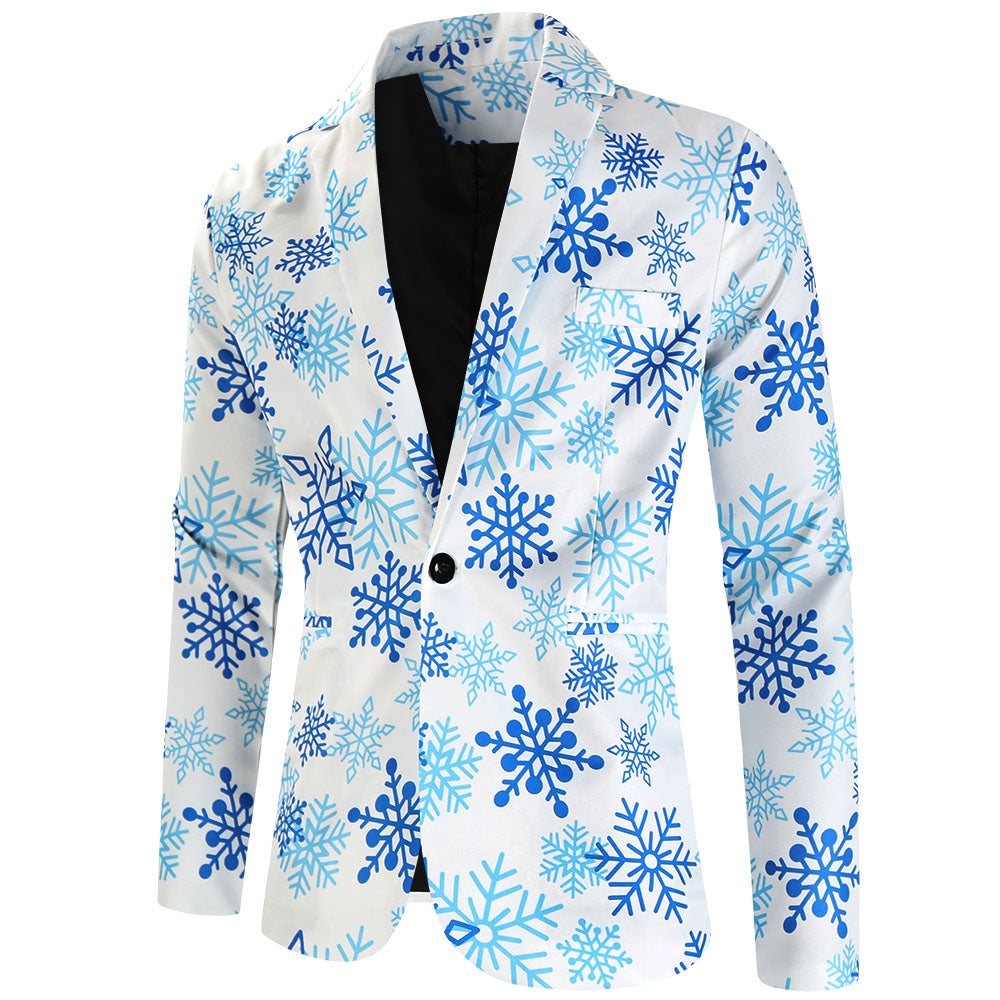 Men's Snowflake Print Blazer #X626 - Blazers | Blue / M