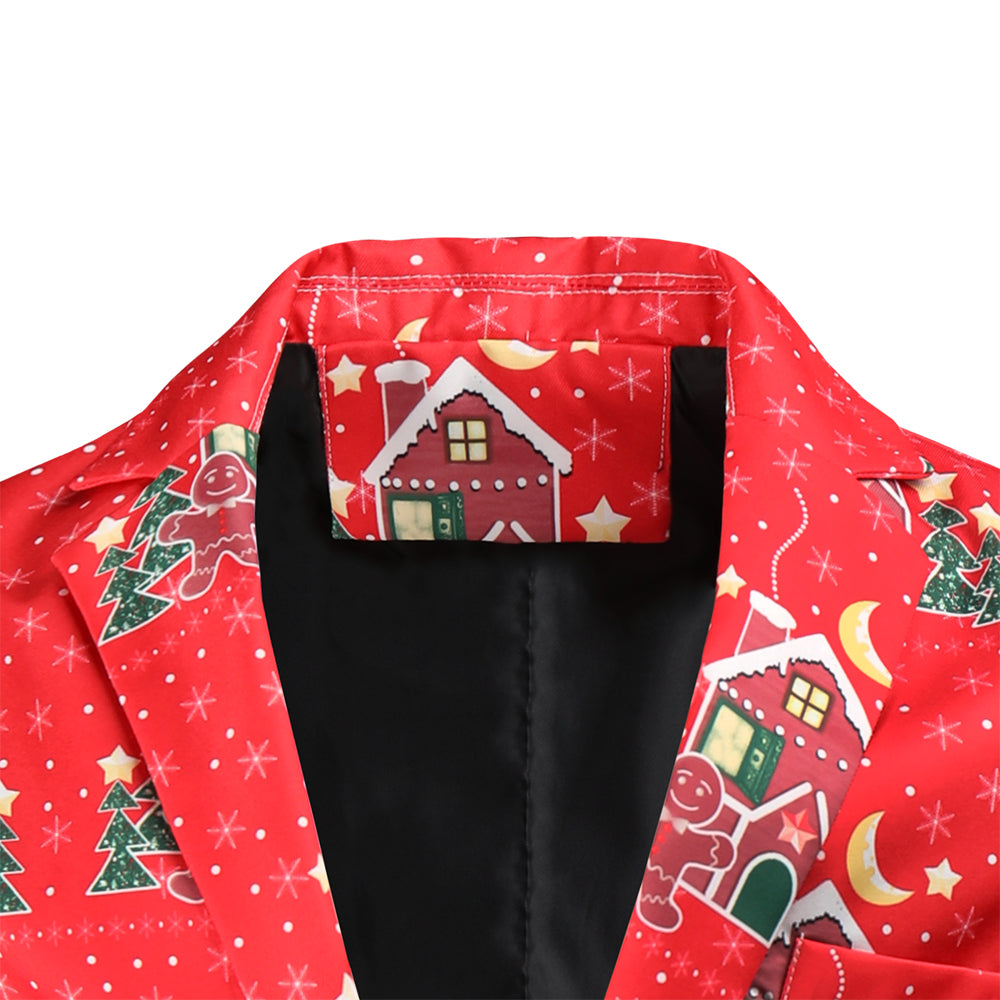 Men's Christmas Print Blazer #X48 - Blazers | Burgundy / M