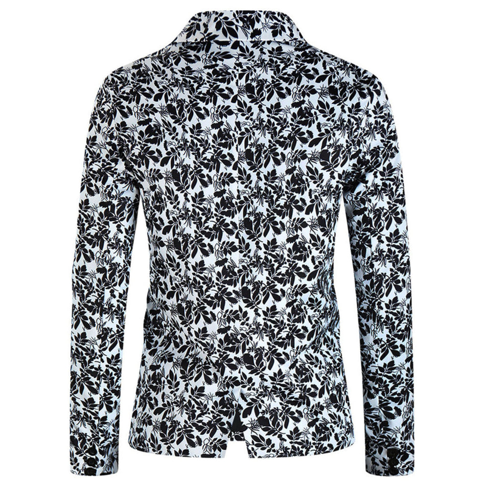 Men's Leaf Print Blazer #X197 - Blazers | Black / M