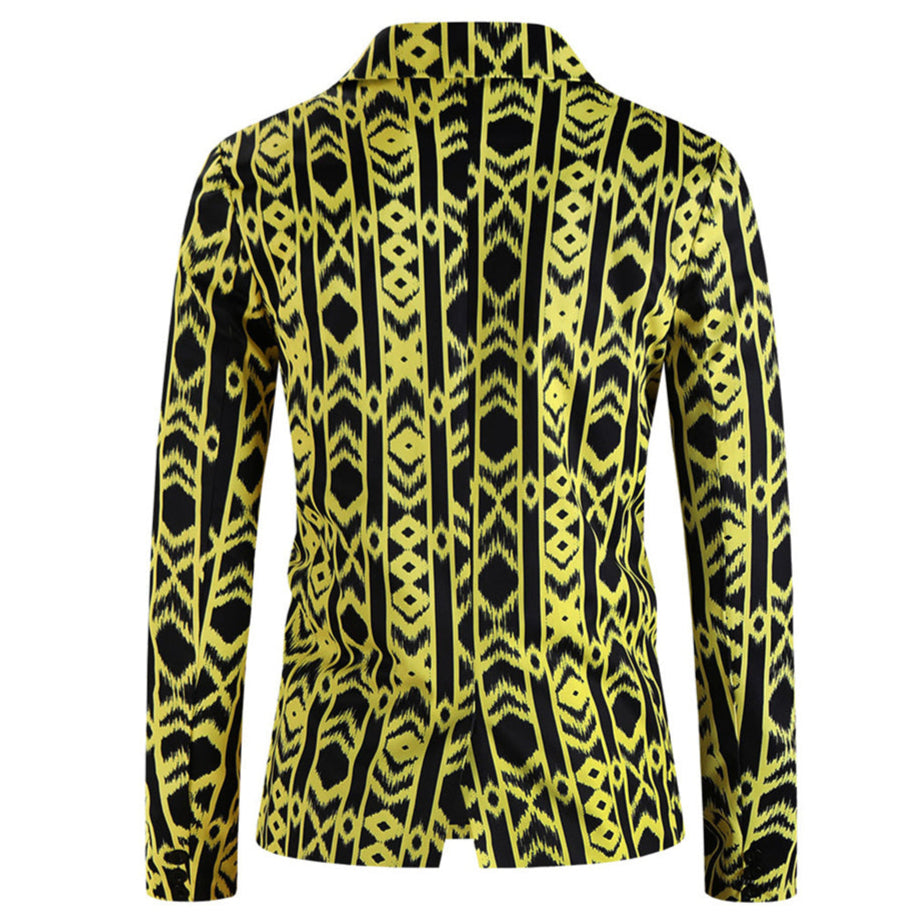 Men's Fashion Print Blazer #X338 - Blazers | Yellow / M