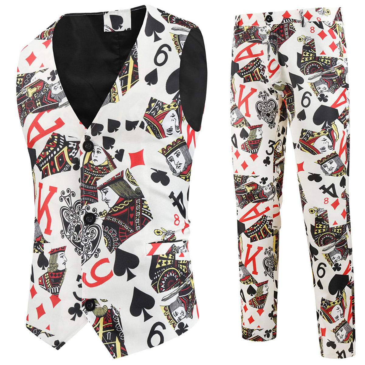 Men's Poker Print Vest Suit - Vests | Multicolour / M