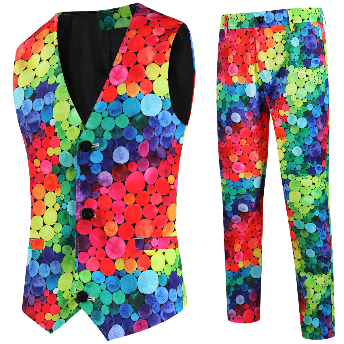 Men's Colorful Printed Vest Suit - Vests | Multicolour / M