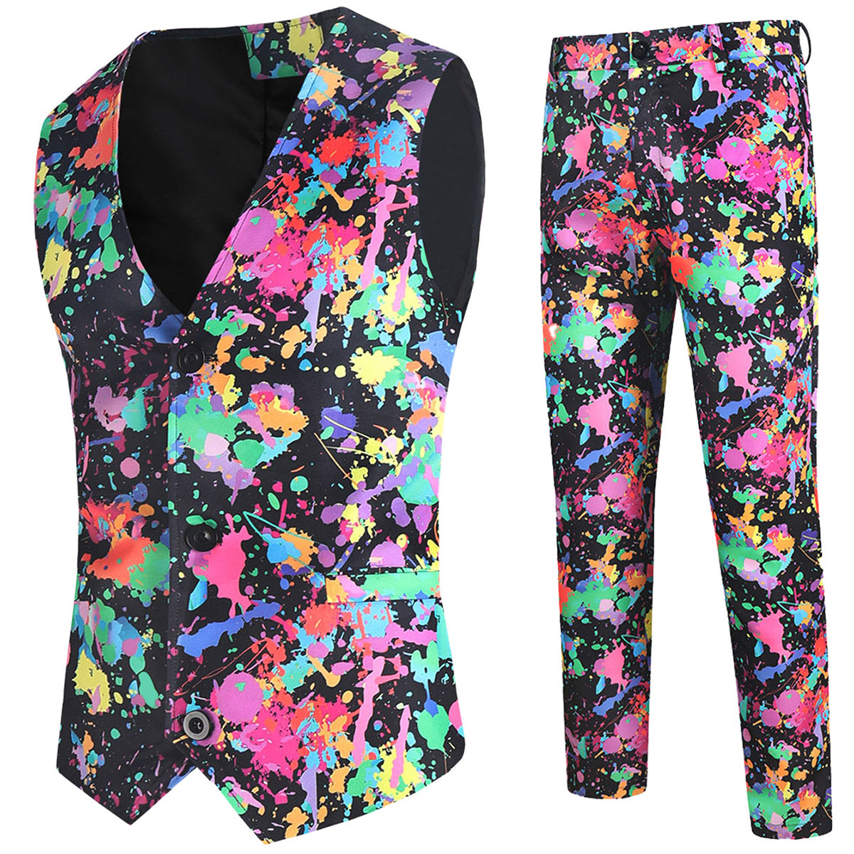 Men's Multicolor Printed Vest Suit - Vests | Multicolour / M