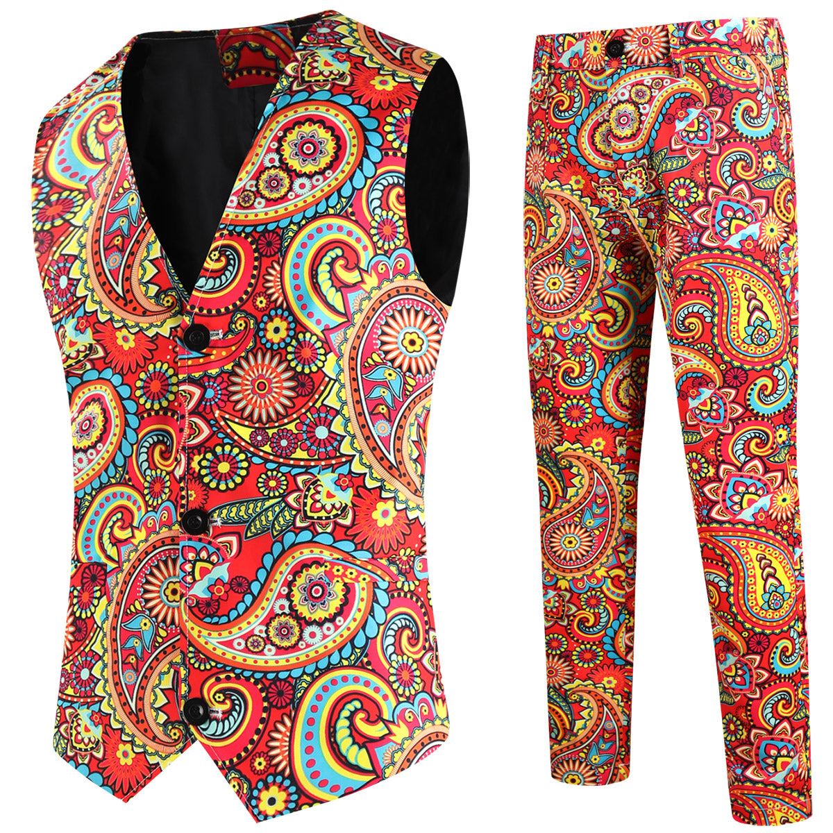 Men's Multicolor Printed Vest Suit - Vests | Multicolor / M