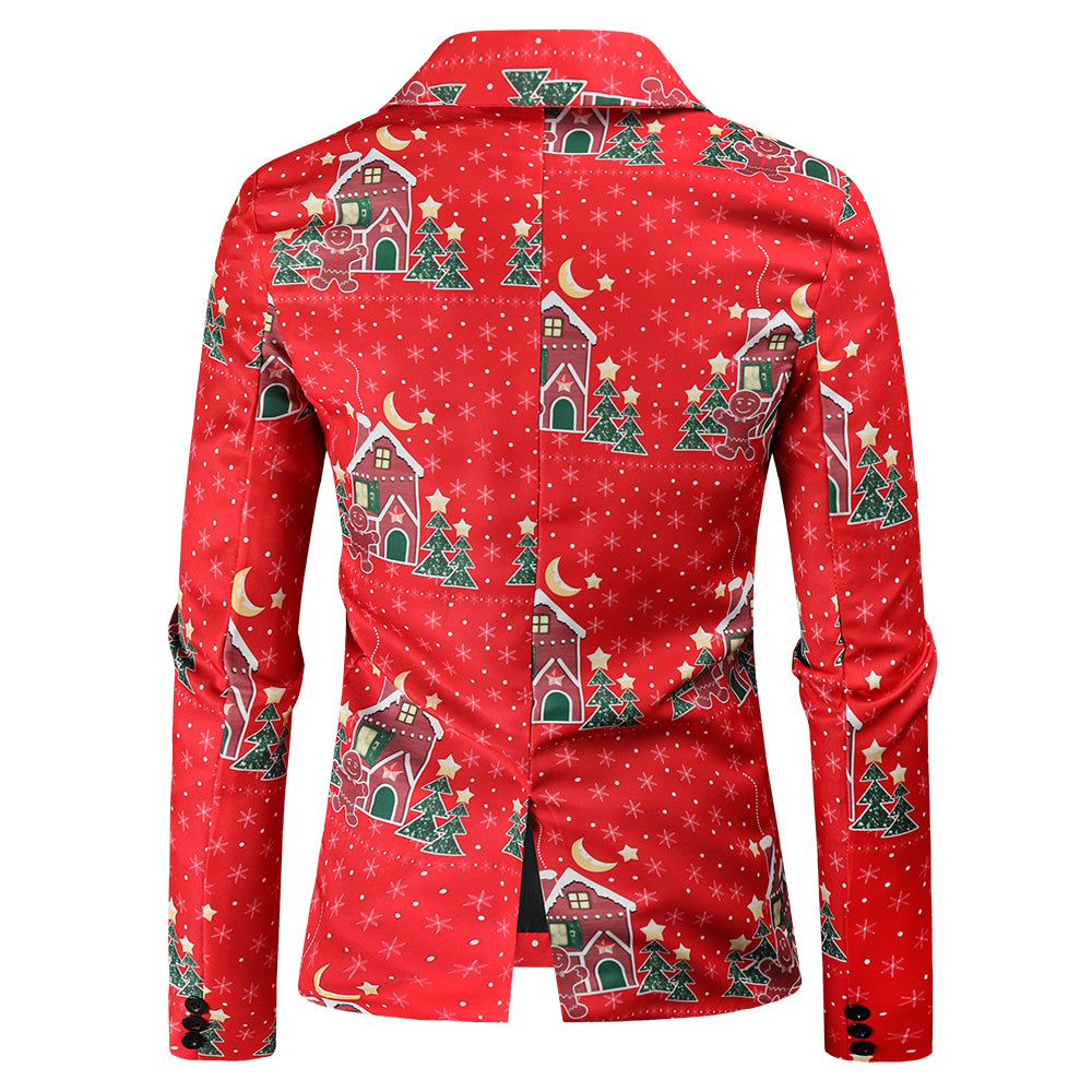 Men's Christmas Print Blazer #X48 - Blazers | Burgundy / M