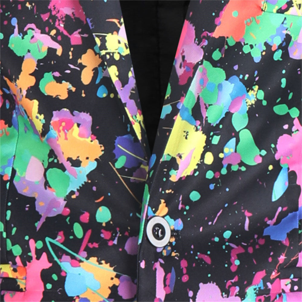 Men's Graffiti Paint Splash Suit Set | Artistic Party Blazer & Pants - Suits | Multicolour / M