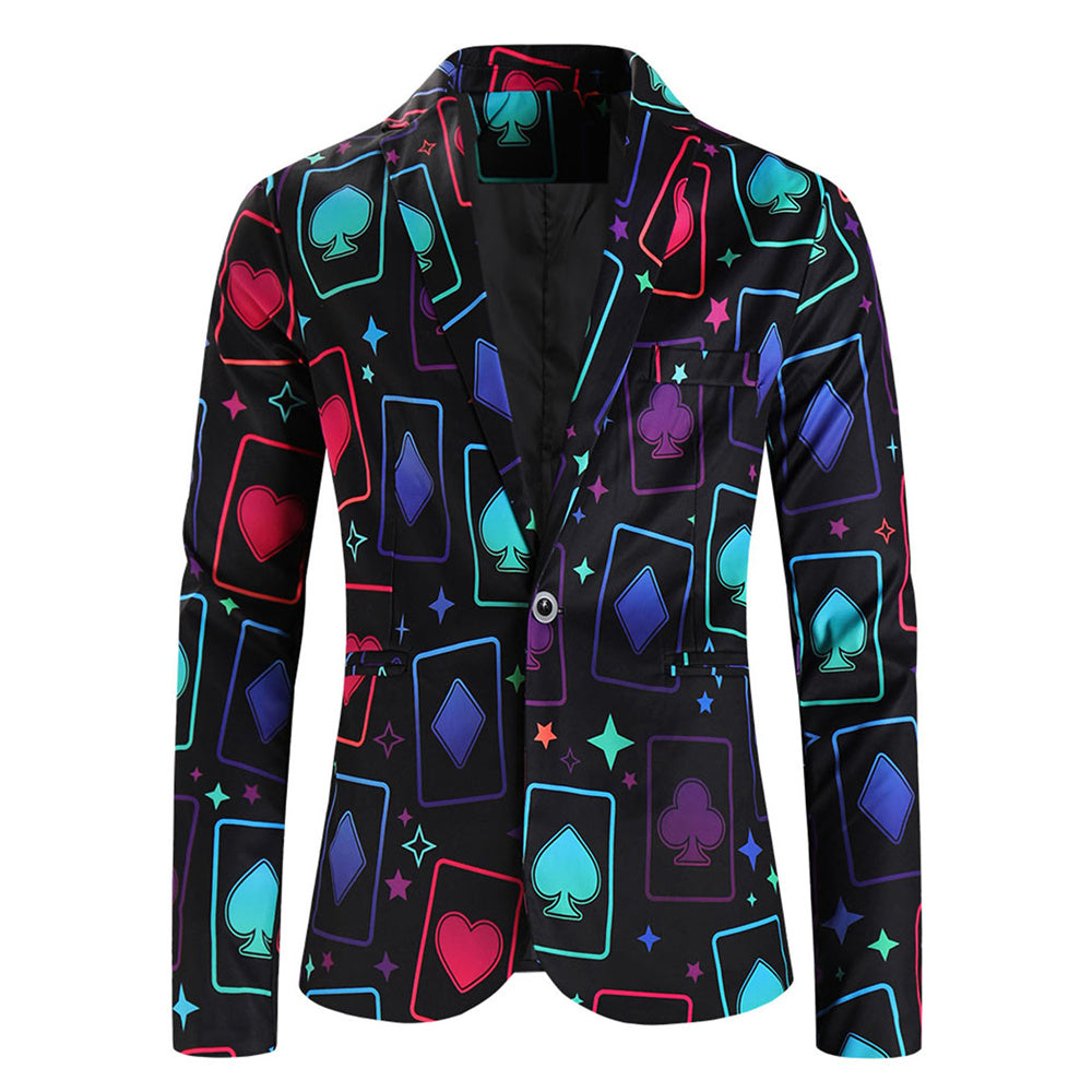 Men's Vibrant Poker Print Blazer #X1207 - Blazers | Multicolour / M