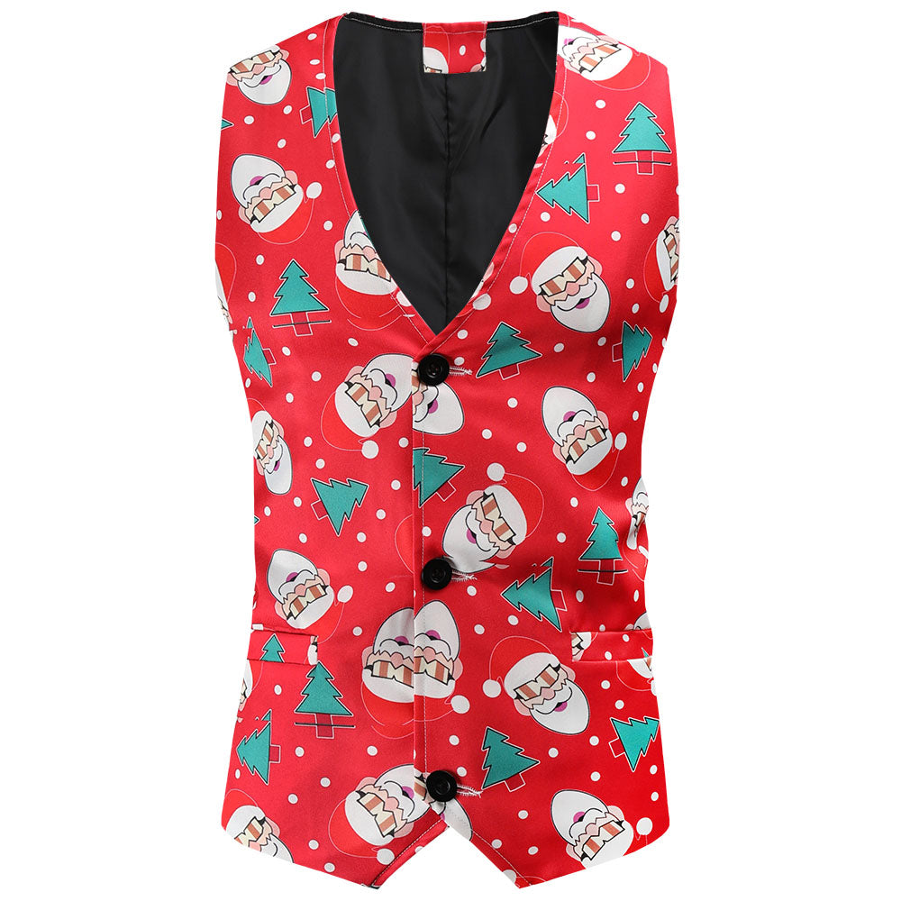 Men's Christmas Print Vest #MJ54 - Vests | Multicolour / M