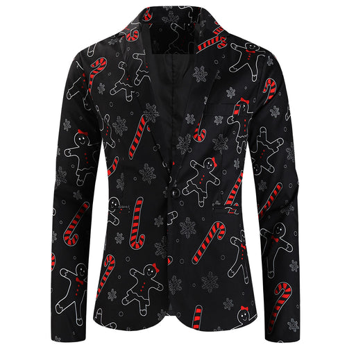 Men's Christmas Print Blazer #X661 - Blazers | Black / M