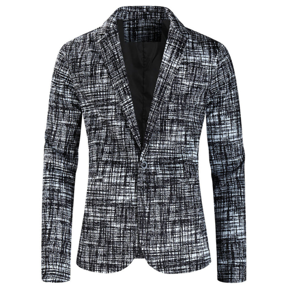 Men's Textured Grid Print Blazer #X314 - Blazers | Black / M