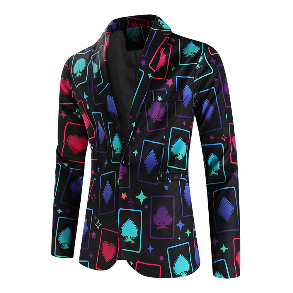 Men's Vibrant Poker Print Blazer #X1207 - Blazers | Multicolour / M