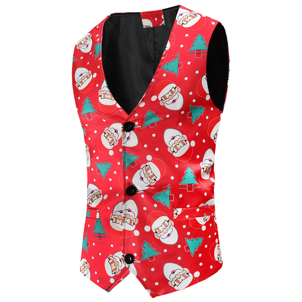 Men's Christmas Print Vest #MJ54 - Vests | Multicolour / M
