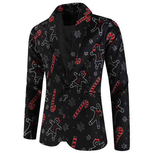 Men's Christmas Print Blazer #X661 - Blazers | Black / M
