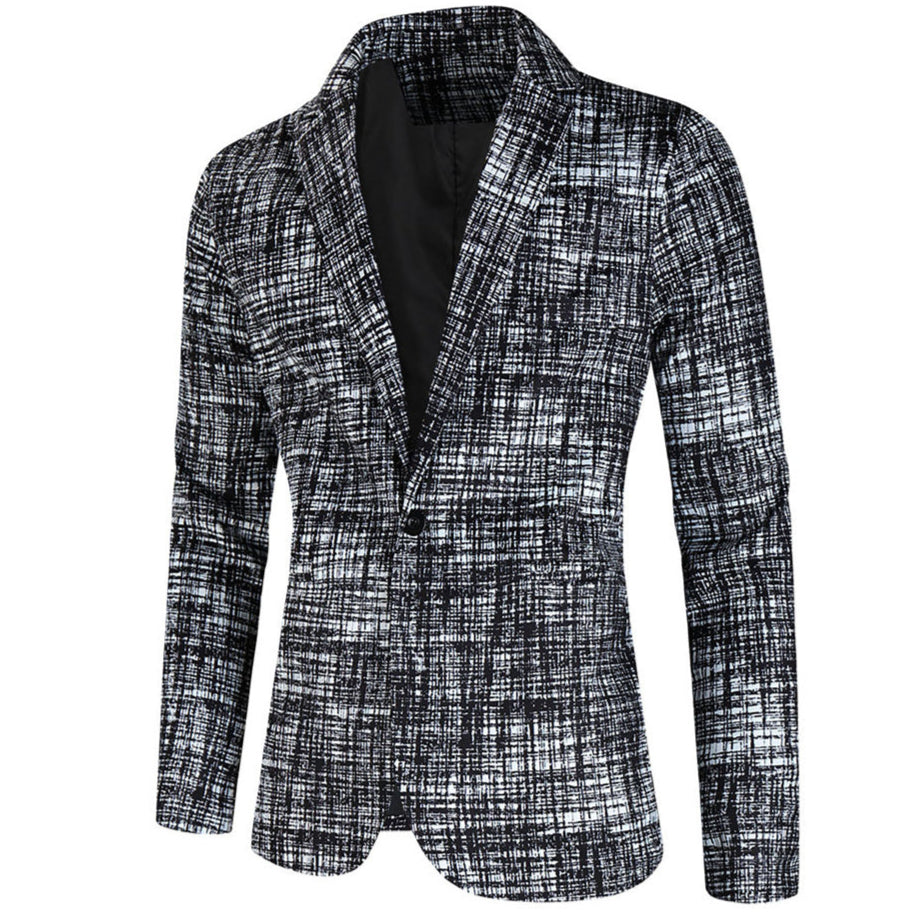 Men's Textured Grid Print Blazer #X314 - Blazers | Black / M