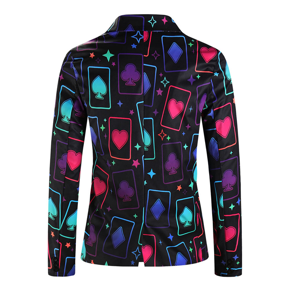 Men's Vibrant Poker Print Blazer #X1207 - Blazers | Multicolour / M
