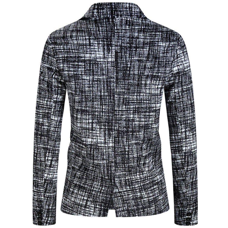 Men's Textured Grid Print Blazer #X314 - Blazers | Black / M