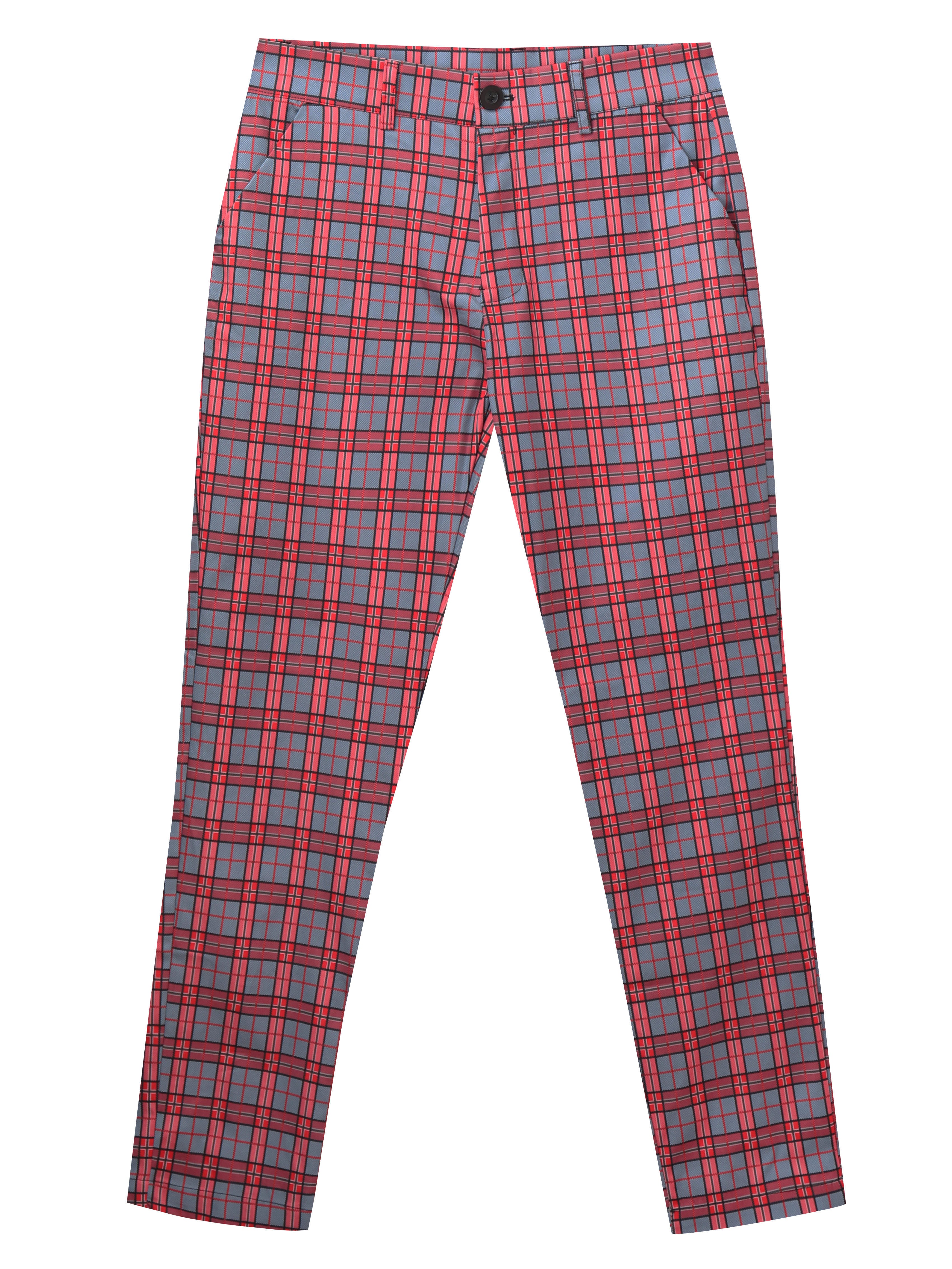 Men's Elegant Plaid Pants #XK6031 - Pants | Burgundy / S